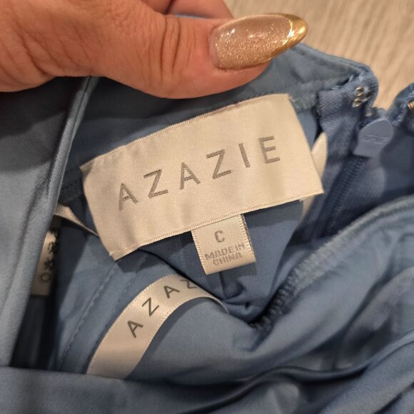 Azazie Leonis Dusty Blue Sheath Strapless Chiffon removeable strap evening gown - Picture 8 of 11